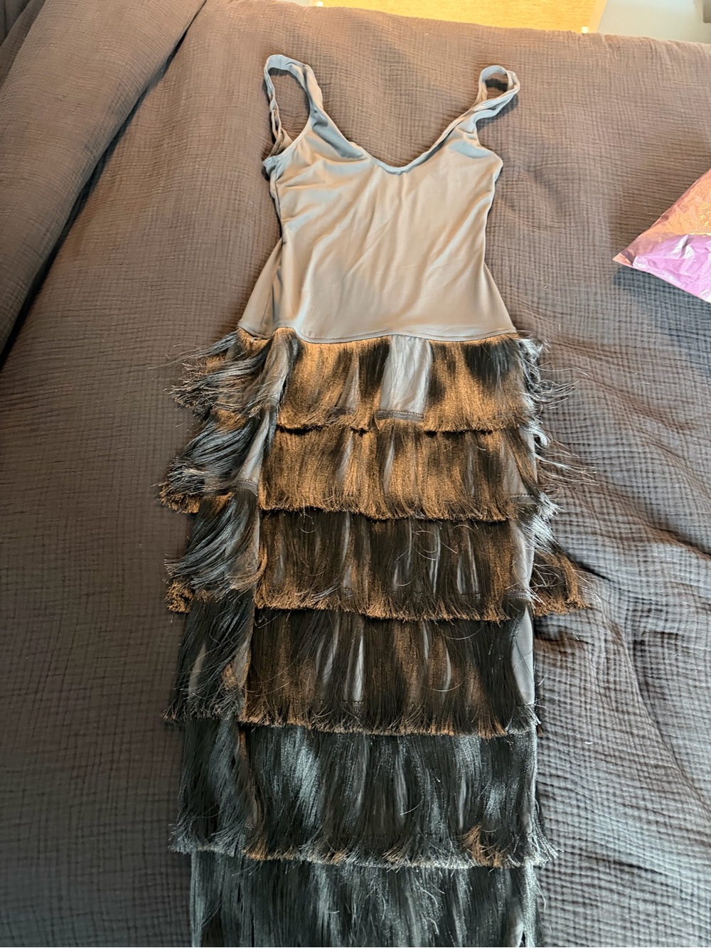 PrettyLittleThing Brown Mesh Fringe Maxi Dress (FLAWED - READ DESCRIPTION) - Picture 6 of 7